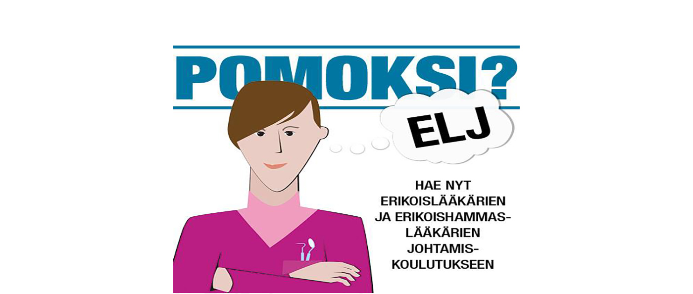Piirroskuvassa hammaslääkäri pohtii osallistumista ELJ-koulutukseen