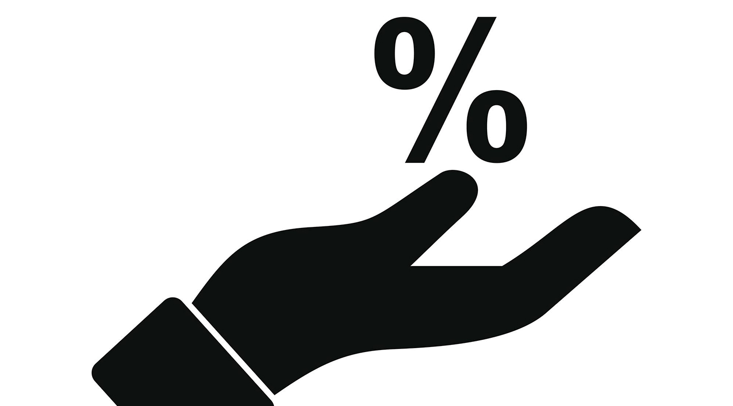 piirroskuvassa prosenttimerkki on avoimella kämmenellä