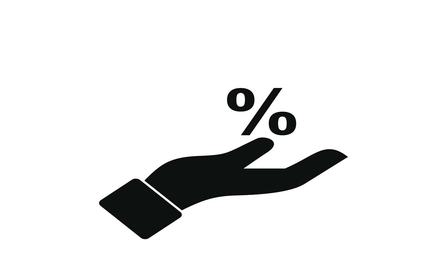 Piirretty käsi kannattelee kämmenellään prosenttimerkkiä