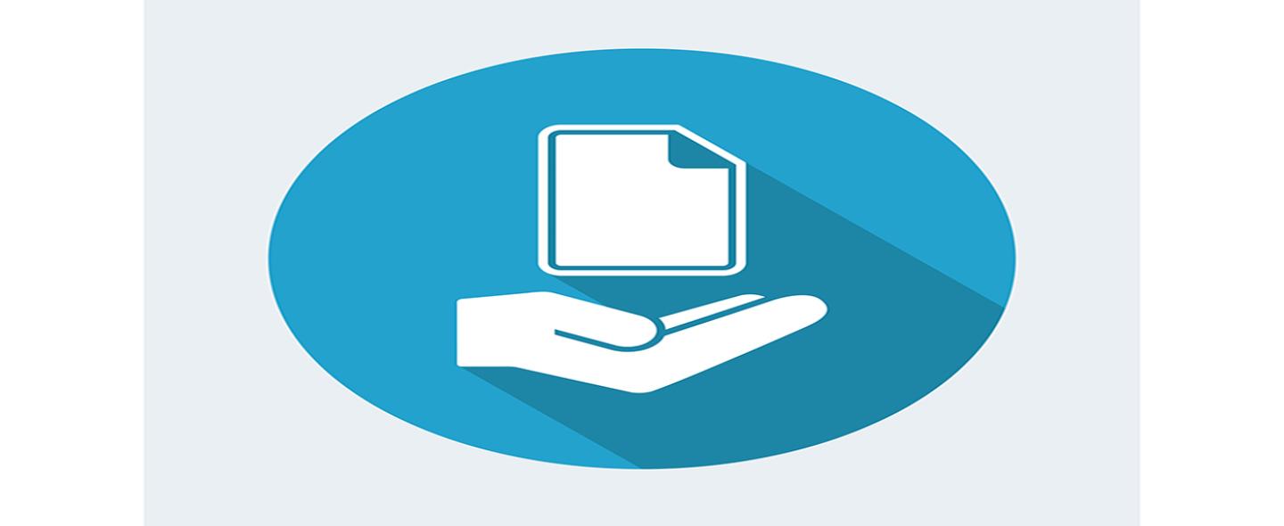 Piirroskuvassa sinisellä taustalla kämmen kannattelee sopimuslomaketta