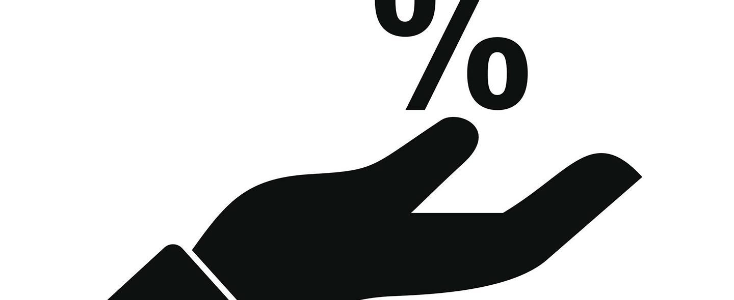 piirroskuvassa prosenttimerkki on avoimella kämmenellä