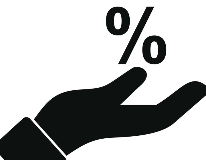 piirroskuvassa prosenttimerkki on avoimella kämmenellä